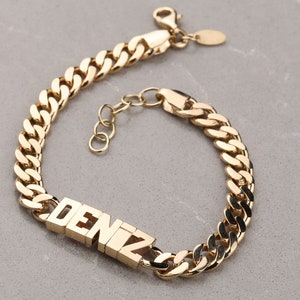 Chain Name Bracelet 14k Gold, Name Bracelet, Gold Jewelry Gift, Personalized Gold Bracelet, Name Bracelet for Women, Chain Gold Bracelet