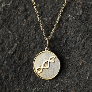14k Gold DNA Necklace, Personalized DNA Pendant, Science Gift, Biology Gift, Genetic Code Necklace, Biology Jewelry, Microbiologist Gift
