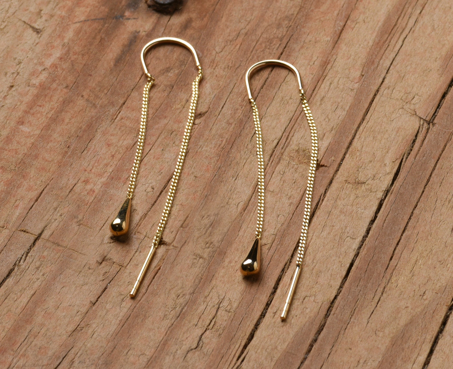 14k Gold Chain Earrings Threader Earrings Multiple Double Etsy