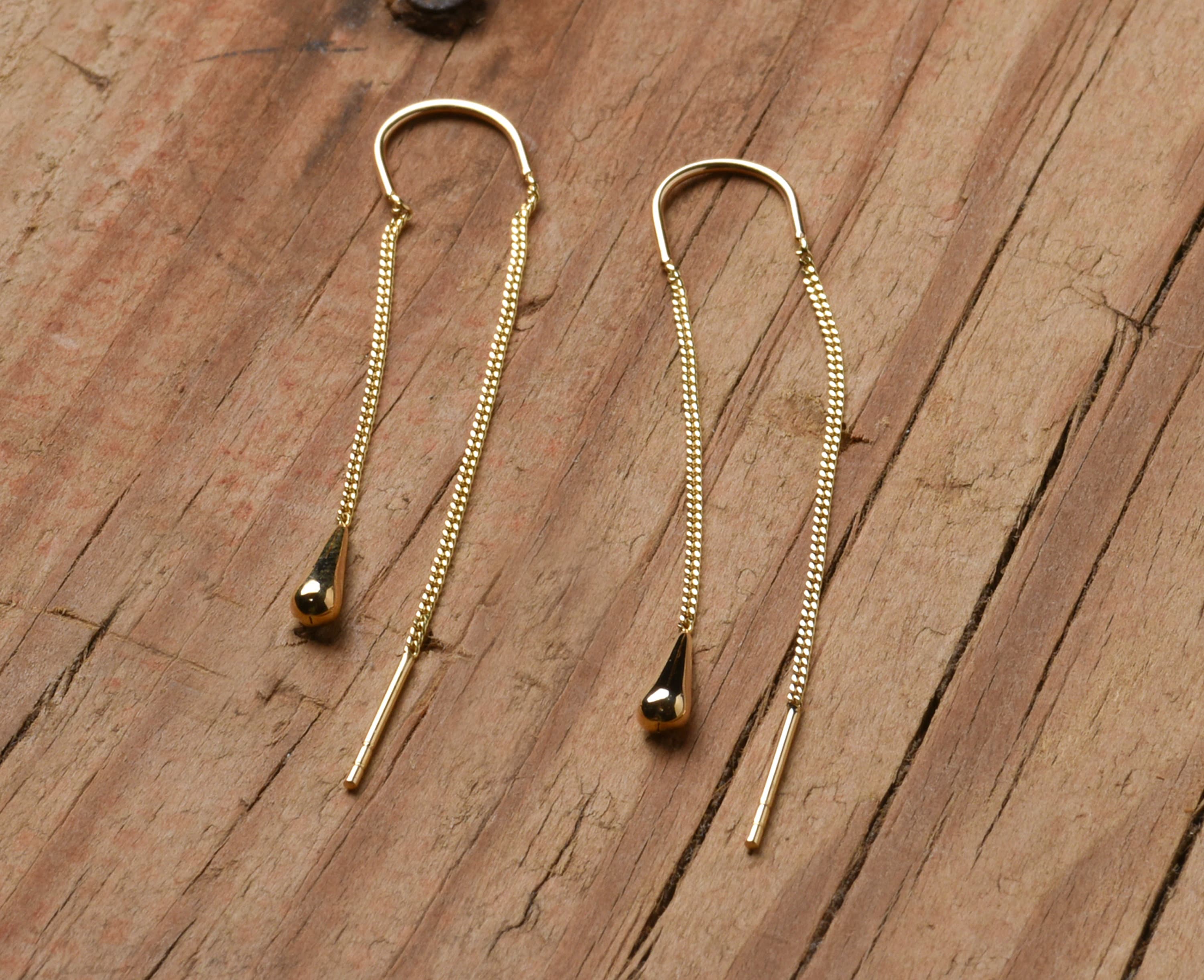 K Gold Chain Earrings Threader Earrings Multiple Double Etsy