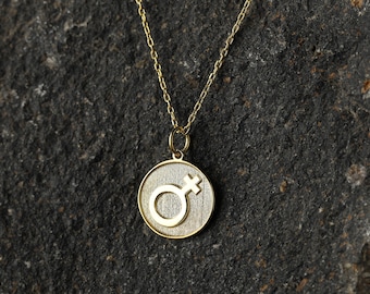 Personalisierte weibliche Symbol Halskette, Venus Symbol Anhänger, feministisches Schmuck Geschenk, Gleichheitshalskette, solide 14K Gold Option