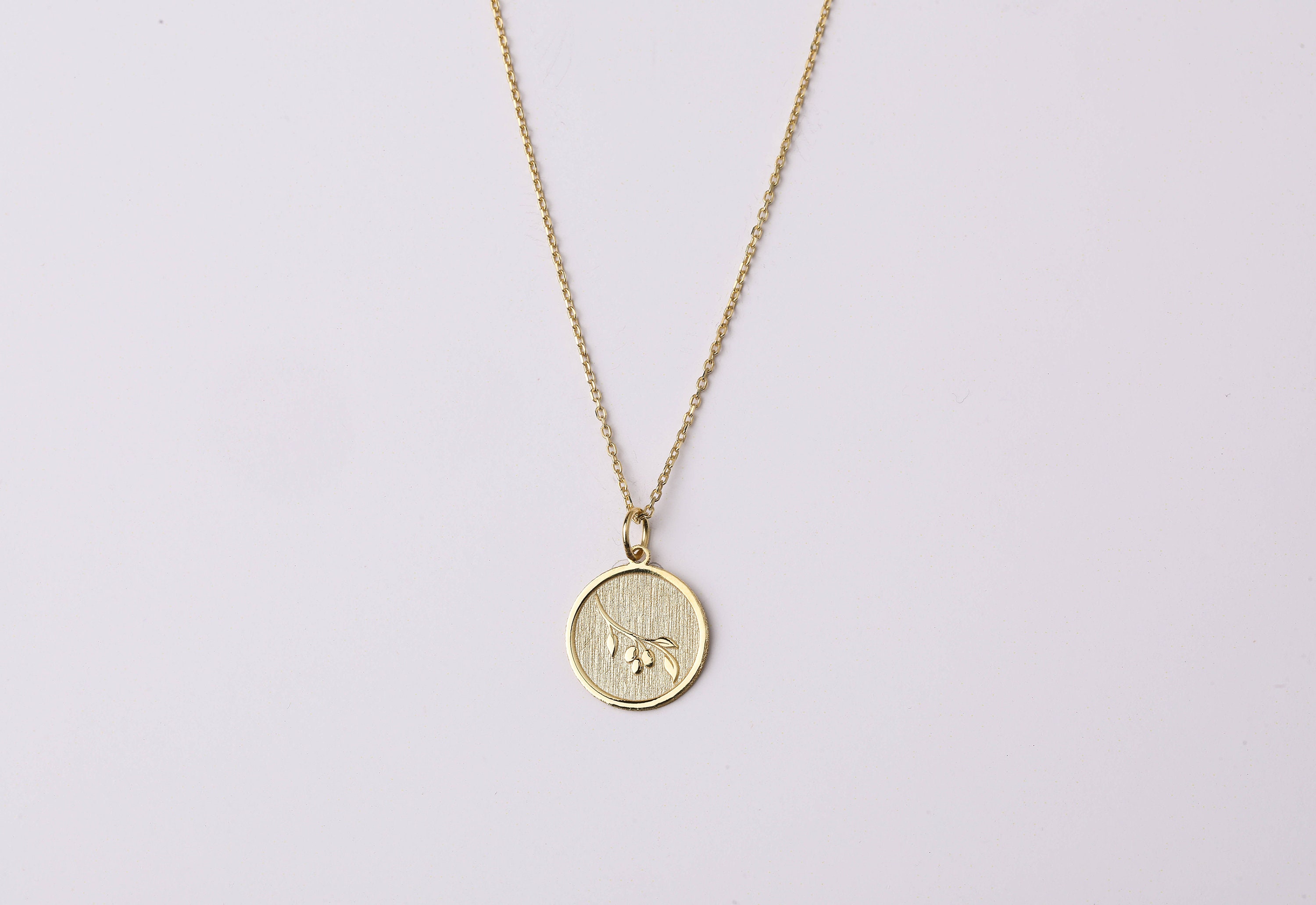 Dainty 14k Gold Olive Branch Necklace, Personalized Olive Tree