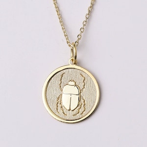 14k Gold Scarab Beetle Necklace, Personalized Scarab Beetle Pendant, Ancient Egypt Necklace, Egyptian Scarab, Antique Egypt Jewelry Bug
