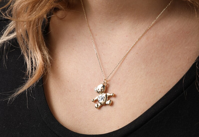 14k Gold Teddy Bear Necklace Personalized Teddy Bear Etsy