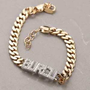 14K Gold Cubic Zirconia Bracelet, Gold Name Bracelet, Gold Chain Bracelet, Personalized Bracelet, Gold Gift For Mom, Diamond Name Bracelet