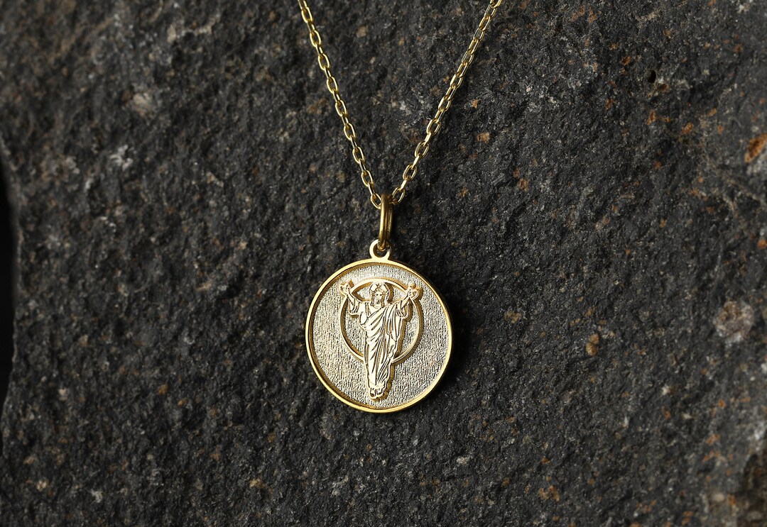 14k Gold Jesus Christ Necklace, Personalized Jesus Pendant, Resurrection Jesus Necklace