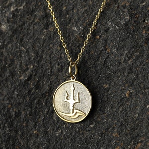 14k Gold Trident of Poseidon Necklace, Personalized Trident of Poseidon Pendant, Poseidon’s Spear Necklace for Man, Greek Mythology Necklace