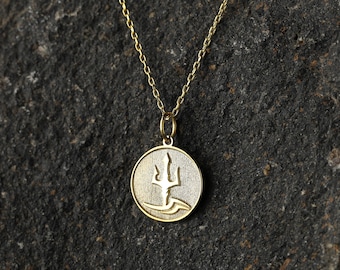 Poseidon Trident Necklace, Personalized Trident Pendant, Mythology Gift Jewelry, Sea God Symbol Necklace, 14k Solid Gold Option
