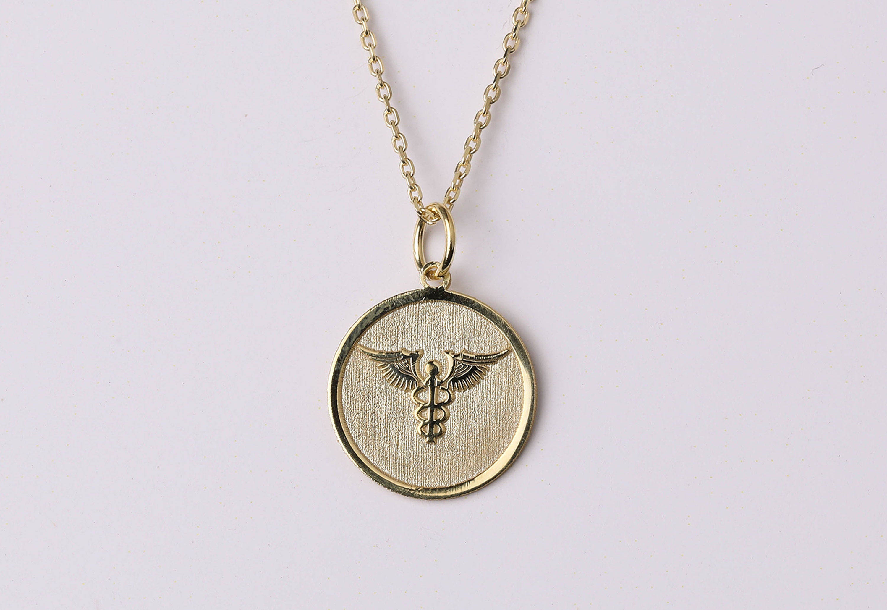 14k Gold Caduceus Symbol Necklace Personalized Medical ID Etsy
