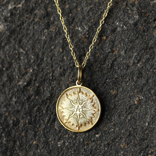 14k Gold Pentagram Sun Moon Necklace, Personalized Occult Pendant, Gothic Necklace, Goddess Pentagram Pendant, Wiccan Necklace, Occult Gift