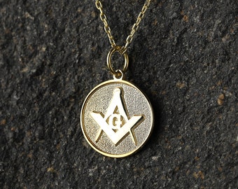 14k Gold Masonic Necklace, Personalized Square and Compass Pendant, Mason Necklace, Freemason Jewelry, Mason G Amulet, Freemason Charm Gold