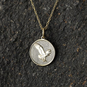 14k Gold Eagle Necklace, Personalized Eagle Pendant, American Eagle Necklace, Animal Necklace, Animal Gift Men Jewelry, Bird Necklace Gift