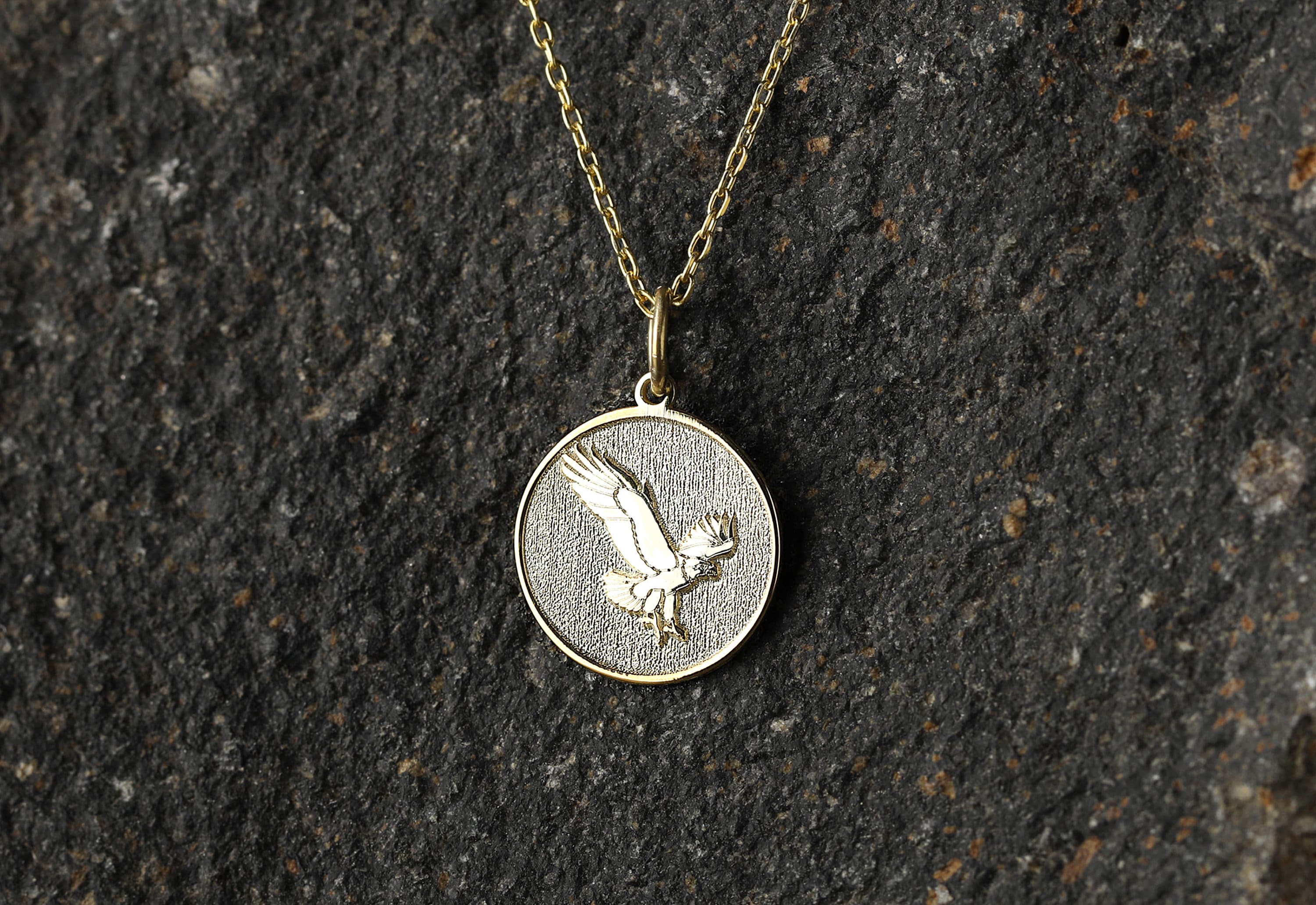 14k Gold Eagle Necklace, Personalized Eagle Pendant, American Eagle Necklace, Animal Necklace, Animal Gift Men Jewelry, Bird Necklace Gift