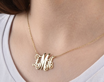 14k Gold Monogram Necklace, Monogram Necklace in Gold, Personalized Monogram Necklace, Custom Jewelry, 3 Initials Monogram Necklace