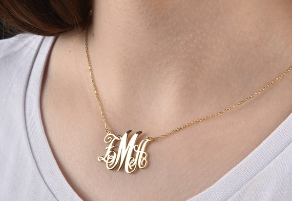 14k Gold Monogram Necklace Monogram 
