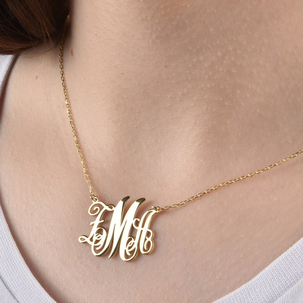 Collana monogramma d'oro 14k, Collana Monogram in oro, Collana Monogram personalizzata, Gioielli personalizzati, 3 Iniziali Monogram Collana