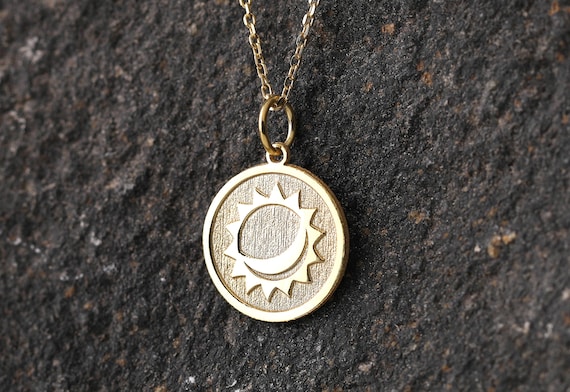 Personalized Sun Moon Necklace, Celestial Pendant, Moon Sun Jewelry, Anniversary Gift Jewelry, Sun and Moon Charm, 14k Solid Gold Option