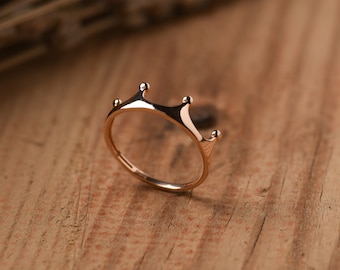 14K Yellow Gold Crown Ring, Gold Tiara Ring, Princess Crown Ring, Princess Gold Band, Gold Crown Ring, Solid Gold Queen Ring, Crown Ring