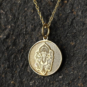 Ganesha-hängehalsband, personlig Ganesh-berlock, andliga gåvosmycken, skyddande amuletthalsband, massivt 14K guldalternativ bild 2