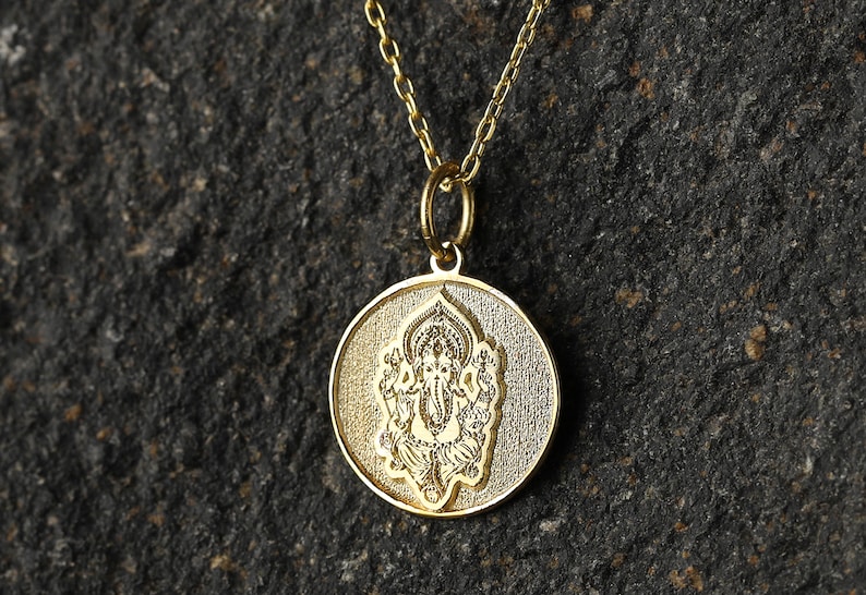 Ganesha-hängehalsband, personlig Ganesh-berlock, andliga gåvosmycken, skyddande amuletthalsband, massivt 14K guldalternativ bild 2