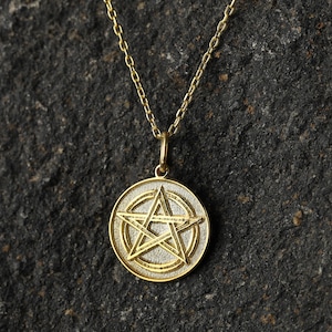 14k Gold Pentagram Necklace, Personalized Pentagram Pendant, Occult Jewelry, Wiccan Witch Necklace, Halloween Gift Necklace, Gothic Pendant