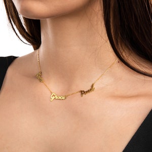 3 Name Necklace, 14K Gold Custom Three Names Family Necklace, Friendship Necklace, Mom Gift, 3 Name Necklace Gold, Script Name Necklace