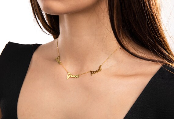 3 Name Necklace 14K Gold Custom Three 