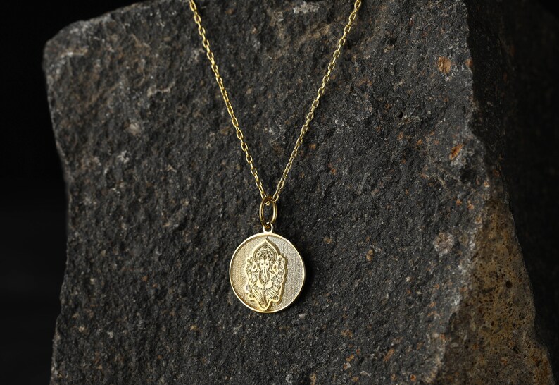 Ganesha-hängehalsband, personlig Ganesh-berlock, andliga gåvosmycken, skyddande amuletthalsband, massivt 14K guldalternativ bild 5