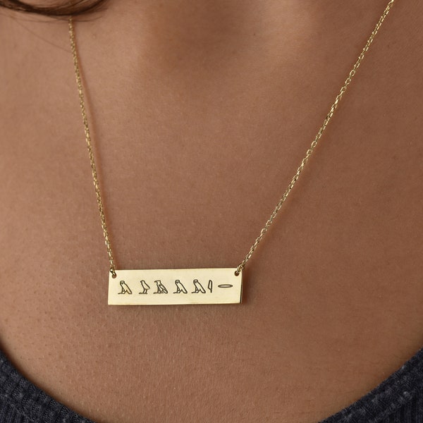 Hieroglyph Necklace Personalized, Numeral Necklace Gold, Personalized Bar Necklace, Egypt Name Necklace, Necklace for Woman, Birthday Gift
