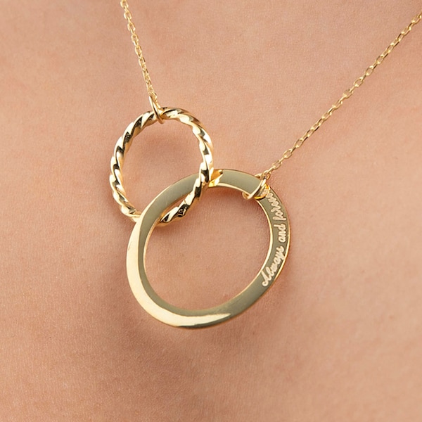 2 Ring Necklace, Interlocking Circle Necklace, Double Ring Necklace with Name, Double Circle Necklace, Personalized Minimalist Necklace