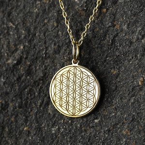 14k Gold Flower Of Life Necklace, Personalized Flower Of Life Pendant, Seed of Life Necklace, Jewelry Gift Pendant, Flower Of Life Charm