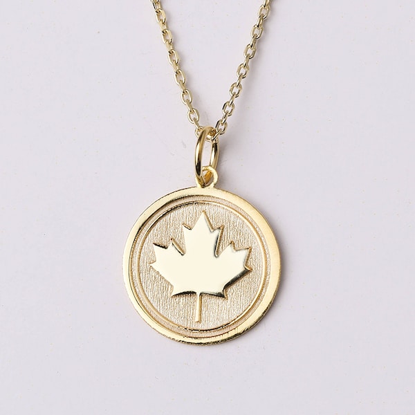 14k Solid Gold kanadische Ahornblatt Halskette, personalisierte Ahornblatt Halskette, Kanada Halskette, Kanada Blattanhänger, natürliches Blatt Anhänger