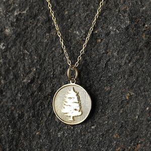 14k Gold Evergreen Tree Necklace, Personalized Evergreen Tree Pendant, Pine Jewelry Gift, Evergreen Charm, Family Necklace, Pine Necklace