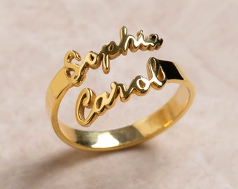 2 Names Ring Gold, Double Name Ring,  Personalize Two Names Ring, Custom Name Ring, Special Double Names Ring, Couple Rings, Multi Name Ring