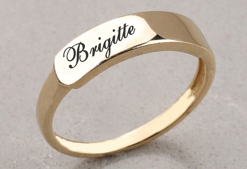14k Gold Tiny Signet Ring, Basmala Ring, Personalize Simple Ring, Gold Name Ring, Gold Letter Ring, Gold Gift for Mom, Ring for Men, Woman image 1