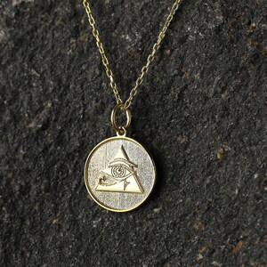14k Gold All Seeing Eye Necklace, Personalized All Seeing Eye Pendant, Eye of God Necklace, Illuminati Medallion, Mason Jewelry, Eye Amulet