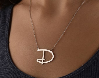 Large Personalized Initial Necklace, Letter Initial Necklace, Custom Initial Necklace, Birthday Gift Necklace, Engraved Silver Necklace