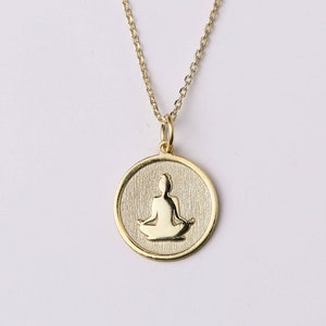 14k Gold Yoga Necklace, Personalized Yoga Necklace, Lotus Necklace, Meditation Pendant, Yogi Pendant, Buddha Charm Necklace, Yoga Jewelry