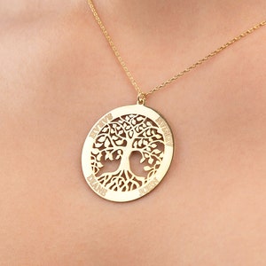 Family Tree Name Necklace, Personalized Tree of Life Necklace, Family Jewelry, Mother&#39;s Day Jewelry, Gift for Mom, Family Names Necklace