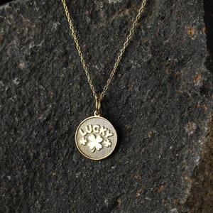 14k Gold Lucky Clover Necklace, Personalized Lucky Clover Pendant, Four Leaf Clover Necklace, Best Friend Gift, Good Luck Gifts, Lucky Coin