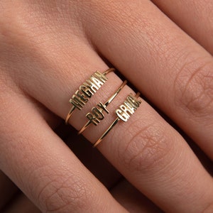 14K Gold Tiny Name Ring, Personalized Stackable Ring, Mother’s Day Gift, Ring with Name, Stacked Name Ring, Custom Gold Name Ring, Gift Ring