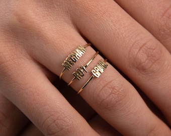 14K Gold Tiny Name Ring, Personalized Stackable Ring, Mother’s Day Gift, Ring with Name, Stacked Name Ring, Custom Gold Name Ring, Gift Ring