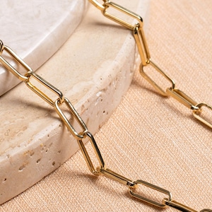 Gold Chain Link Necklace, Paperclip Chain Necklace, Thick Rectangle Chain Necklace, 14K Gold Chunky Chain Necklace, Gold Paperclip Chain