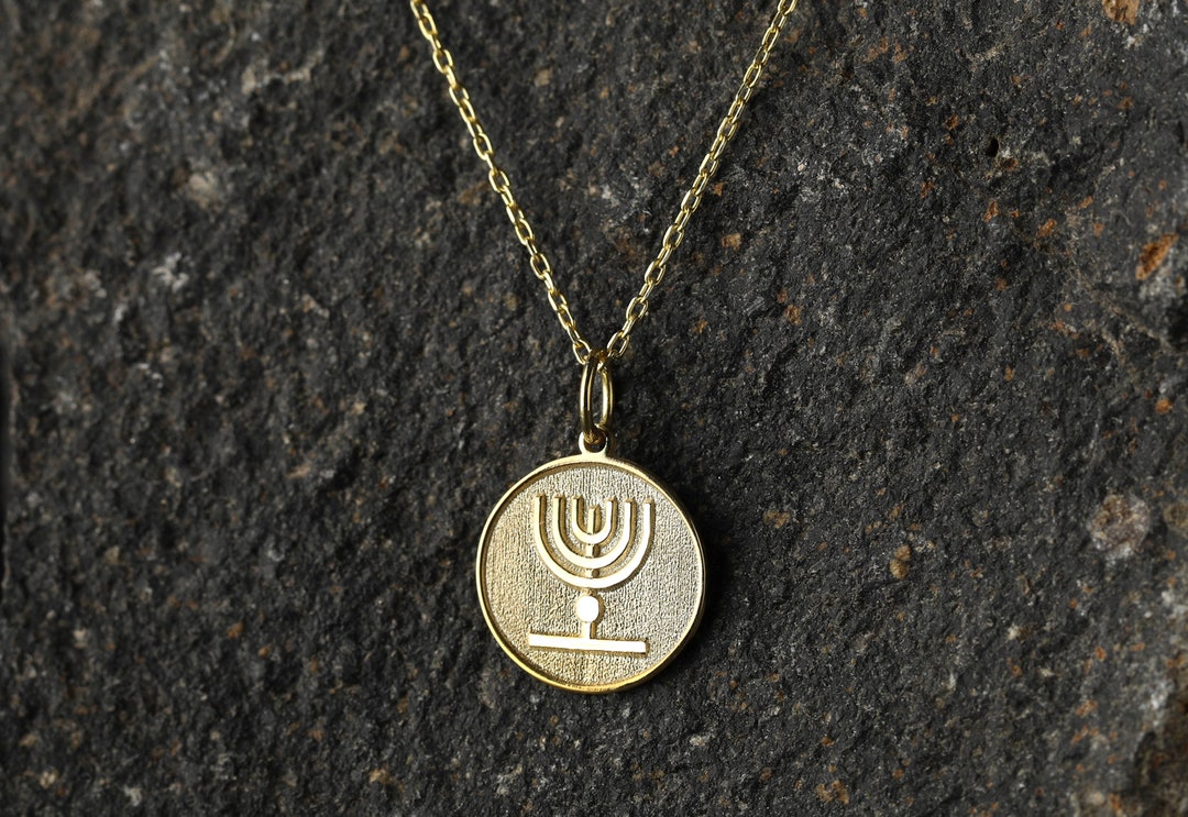 14k Gold Menorah Necklace, Personalized Menorah Pendant, Jerusalem Holy
