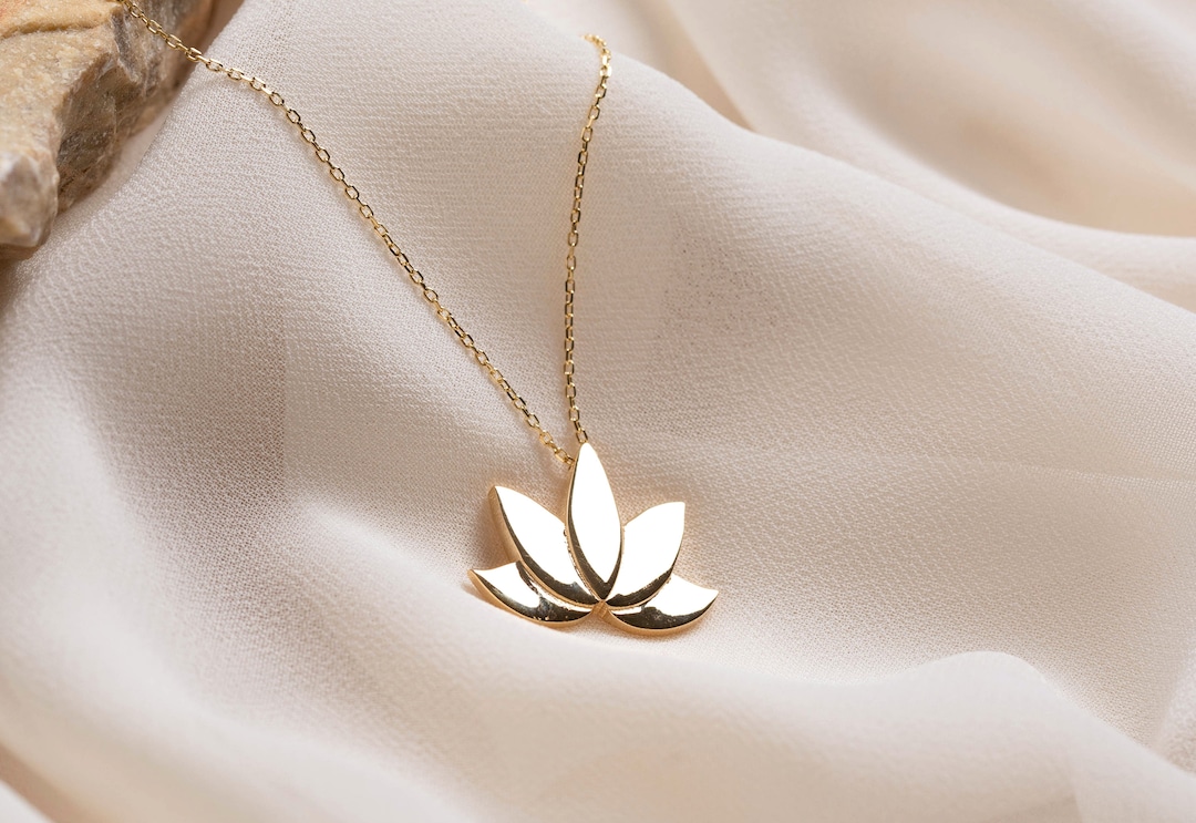 14K Gold Lotus Necklace Zen Necklace Floral Design Necklace Blooming Flower Necklace Necklace for Woman Dainty Necklace Jewelery Gift Etsy