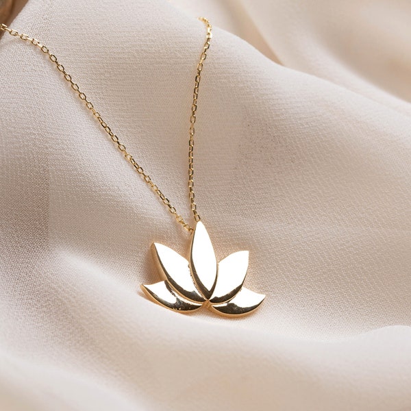 14K Gold Lotus Necklace, Zen Necklace, Floral Design Necklace, Blooming Flower Necklace, Necklace for Woman, Dainty Necklace, Jewelery Gift