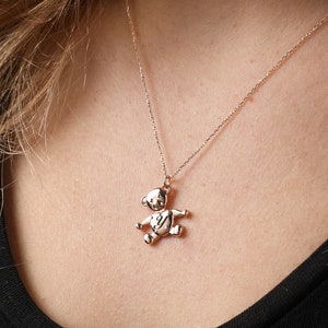 Teddy Bear Necklace, 14k Solid Gold Teddy Bear Pendant on Gold Chain, Tiny Teddy Bear Necklace, Personalized Teddy Bear Necklace, Gold Gift
