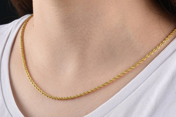 14K Gold Rope Chain Necklace Gold Women 