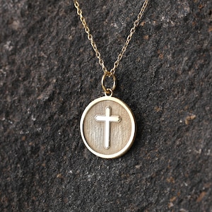 14k Gold Personalized Cross Necklace, Cross Pendant, Christ Christian Cross, Religious Spiritual Baptism Jewelry, Custom Engraved Charm