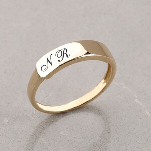 14k Gold Tiny Signet Ring, Basmala Ring, Personalize Simple Ring, Gold Name Ring, Gold Letter Ring, Gold Gift for Mom, Ring for Men, Woman image 5